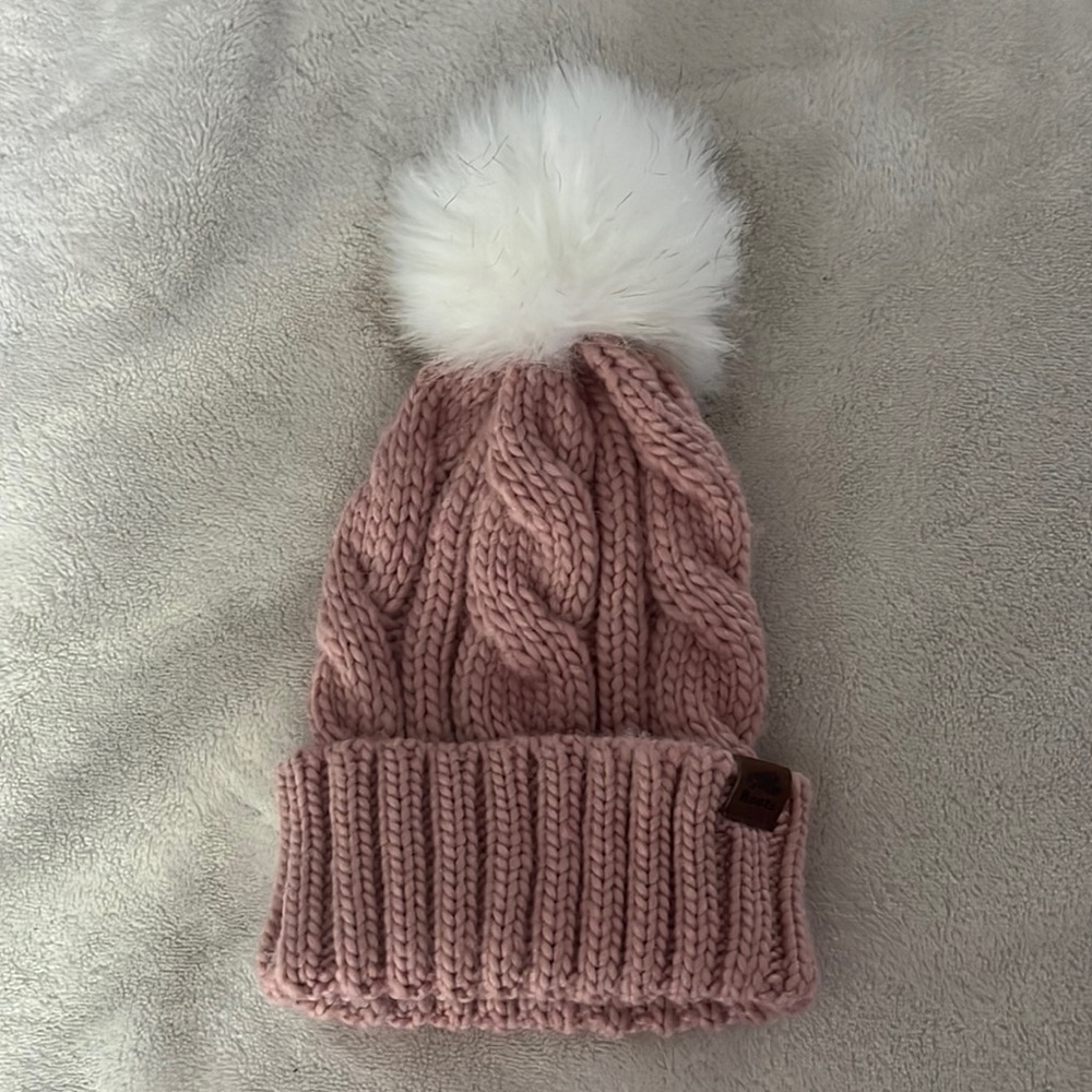 Never worn, Roots baby pink with white Pom Pom Hat